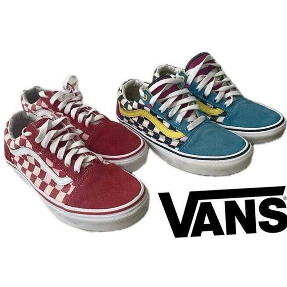 VANS OF THE WALL SNEAKERS BUNDLE OF 2 SKOOL CHECKERBOARD SZ 7 SKATER PUNK STREET - Picture 1 of 16